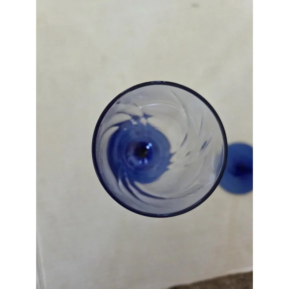 Vintage Cobalt Blue Stem Champagne Flute Wine‎ Glasses 8.25